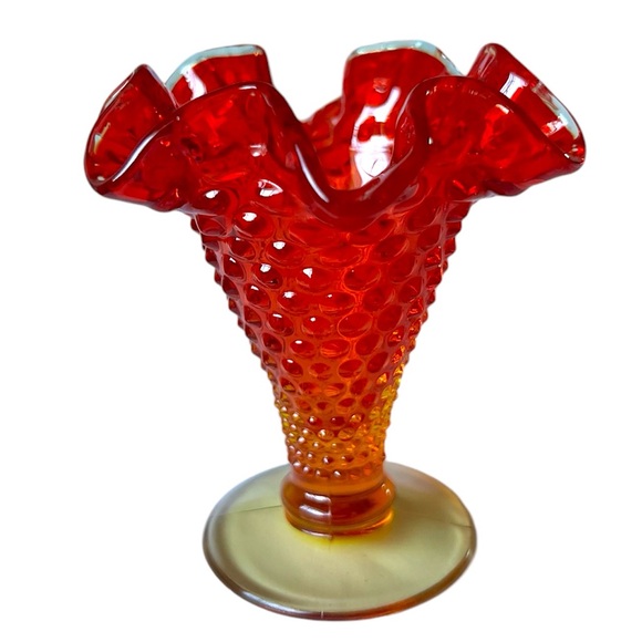 Vintage Other - Vintage 4” Amberina Hobnail Vase Clear Trim